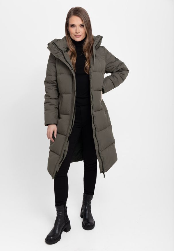 Volcano - Płaszcz z kapturem J-SIMA. Typ kołnierza: kaptur. Kolor: brązowy. Materiał: poliester, materiał, dzianina, włókno. Długość: długie. Sezon: zima