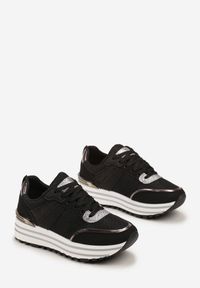 Renee - Czarne Sneakersy z Brokatem na Ozdobnej Grubej Podeszwie Rilveia. Kolor: czarny #4