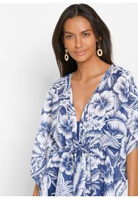 bonprix - Prześwitująca tunika plażowa. Okazja: na plażę. Typ kołnierza: dekolt w serek. Kolor: niebieski #2