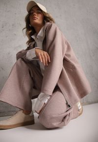 Renee - Beżowy Komplet Dresowy z Dzianiny z Wiskozą Bluza i Spodnie Wide Leg Nevelida. Kolor: beżowy. Materiał: dzianina, wiskoza, dresówka #1