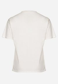 Born2be - Biały Bawełniany T-shirt z Ozdobnym Napisem i Cyrkoniami Olisandra. Okazja: na co dzień. Kolekcja: plus size. Kolor: biały. Materiał: bawełna. Wzór: napisy. Styl: klasyczny, casual #7