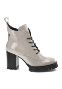 Szare Botki S.Barski Eleganckie Buty Na Obcasie. Okazja: na spotkanie biznesowe. Zapięcie: sznurówki. Kolor: szary. Materiał: skóra ekologiczna, materiał. Sezon: wiosna, zima, jesień. Obcas: na obcasie. Styl: elegancki. Wysokość obcasa: średni #3