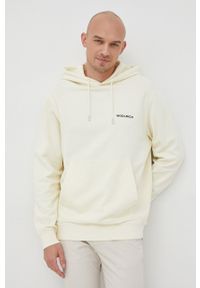 Woolrich bluza bawełniana męska kolor beżowy z kapturem z nadrukiem. Typ kołnierza: kaptur. Kolor: beżowy. Materiał: bawełna. Wzór: nadruk #5