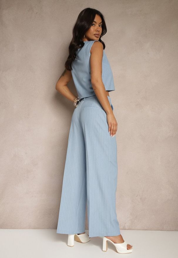 Renee - Niebieski Komplet z Wiskozą Spodnie o Szerokim Kroju i Kamizelka Lireonne. Kolor: niebieski. Materiał: wiskoza