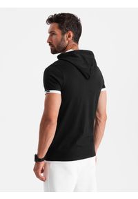 Ombre Clothing - Casualowy męski bawełniany t-shirt z kapturem – czarny V9 OM-TSCT-22SS-001 - XXL. Okazja: na co dzień. Typ kołnierza: kaptur. Kolor: czarny. Materiał: bawełna. Styl: casual