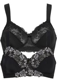 bonprix - Biustonosz bez fiszbinów z wyściełanymi ramiączkami (2 szt.). Kolor: czarny. Rodzaj stanika: wyściełane miseczki, różne sposoby noszenia. Wzór: haft #1