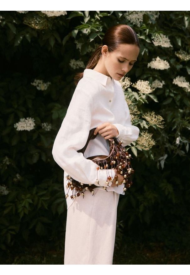 Reserved - Torebka z koralikami - ciemnobrązowy. Kolor: brązowy. Materiał: skórzane