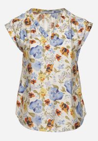 Born2be - Niebieska Bluzka w Kwiaty z Dekoltem V z Wiskozą Odalisa. Okazja: na co dzień. Kolekcja: plus size. Kolor: niebieski. Materiał: wiskoza. Wzór: kwiaty. Sezon: lato, wiosna. Styl: elegancki, casual #5