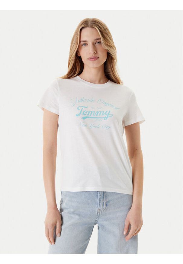 Tommy Jeans T-Shirt Essential DW0DW21404 Biały Regular Fit. Kolor: biały. Materiał: bawełna