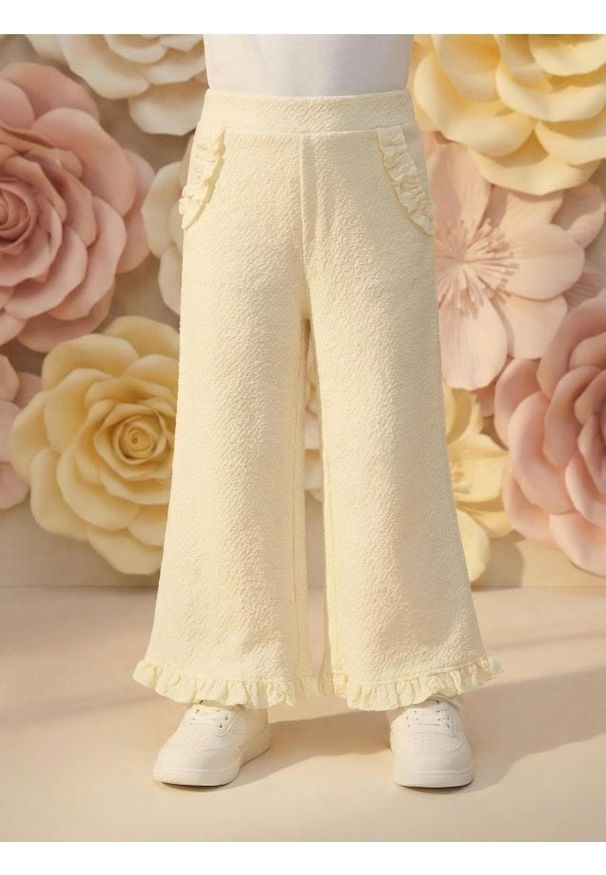 Sinsay - Spodnie wide leg z ozdobnymi falbanami - żółty. Kolor: żółty