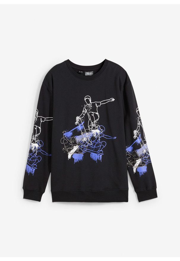 bonprix - Bluza chłopięca z bawełny organicznej. Kolor: czarny. Materiał: bawełna. Wzór: nadruk