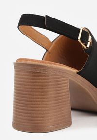 Renee - Czarne Sandały VICES na Słupku i Platformie Stylizowanych na Drewniane Lobenti. Zapięcie: sprzączka. Kolor: czarny. Materiał: jeans. Sezon: lato. Obcas: na platformie #8