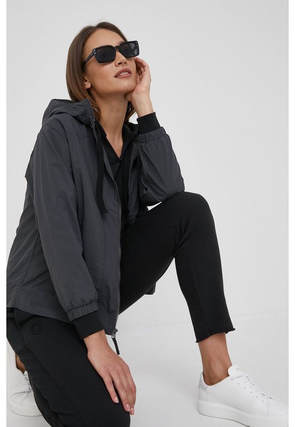 GAP kurtka damska kolor szary przejściowa oversize. Kolor: szary. Materiał: materiał, skóra