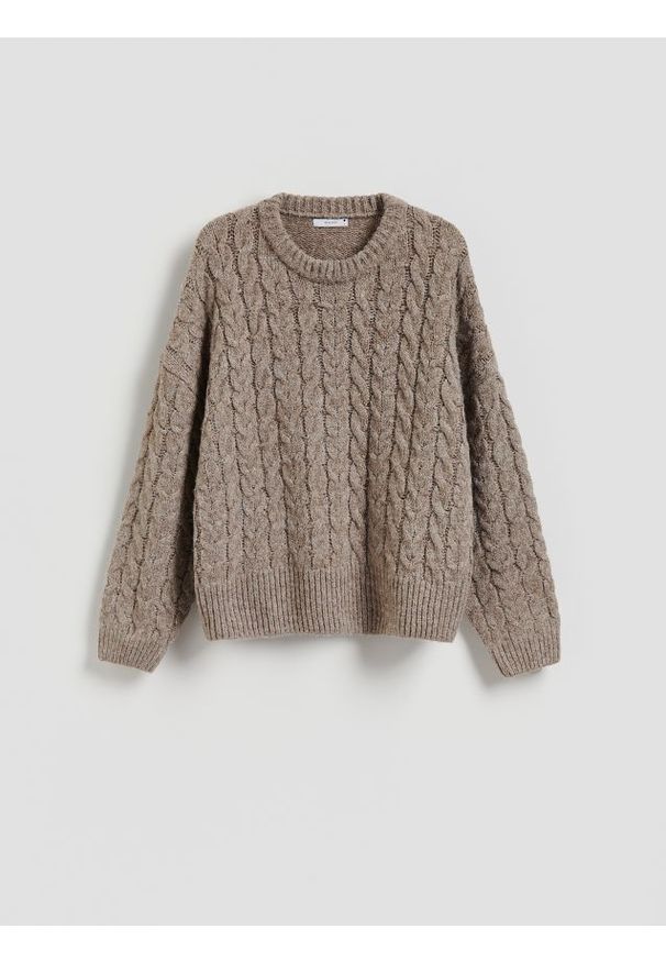 Reserved - Sweter z warkoczowym splotem - brązowy. Kolor: brązowy. Materiał: dzianina. Wzór: ze splotem