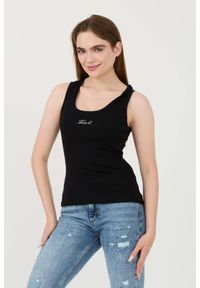 Karl Lagerfeld - KARL LAGERFELD Czarny damski top Logo Rib Tank, Rozmiar L. Kolor: czarny