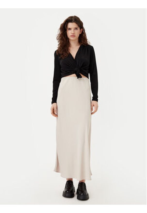 Pieces Spódnica midi Franan 17116541 Beżowy Regular Fit. Kolor: beżowy. Materiał: syntetyk