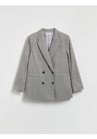 Reserved - Dwurzędowa marynarka w jodełkę - ciemnoszary. Kolor: szary. Materiał: dzianina. Wzór: jodełka