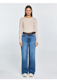 Big-Star - Bluzka damska w paski kremowa Vensa 103. Okazja: na co dzień. Kolor: kremowy. Materiał: materiał, dzianina, jeans. Długość rękawa: długi rękaw. Długość: długie. Wzór: paski. Styl: casual, elegancki #4