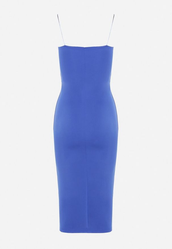 Born2be - Granatowa Koktajlowa Sukienka Bodycon na Cienkich Ramiączkach z Rozcięciem Melantia. Kolor: niebieski. Długość rękawa: na ramiączkach. Typ sukienki: bodycon. Styl: wizytowy