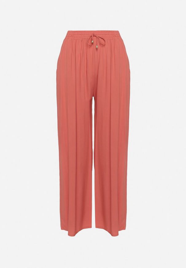 Born2be - Różowe Gładkie Spodnie z Gumką w Pasie i Szerokimi Nogawkami Alathera. Kolor: różowy. Wzór: gładki. Sezon: lato