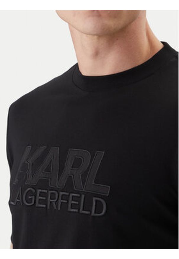 Karl Lagerfeld - KARL LAGERFELD T-Shirt 755035 562221 Czarny Regular Fit. Typ kołnierza: dekolt w karo. Kolor: czarny. Materiał: bawełna