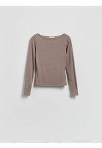 Reserved - Longsleeve z wiskozą - beżowy. Kolor: beżowy. Materiał: wiskoza. Długość rękawa: długi rękaw