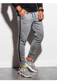 Ombre Clothing - Spodnie męskie dresowe joggery P898 - szary melanż - XL. Kolor: szary. Materiał: dresówka. Wzór: melanż. Styl: elegancki #3
