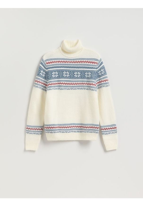 Reserved - Sweter ze świątecznym wzorem - złamana biel. Materiał: dzianina. Styl: wizytowy