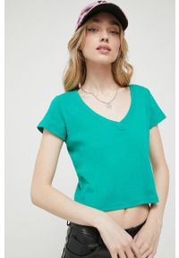 Hollister Co. t-shirt bawełniany kolor zielony. Okazja: na co dzień. Kolor: zielony. Materiał: bawełna. Długość rękawa: krótki rękaw. Długość: krótkie. Styl: casual #1