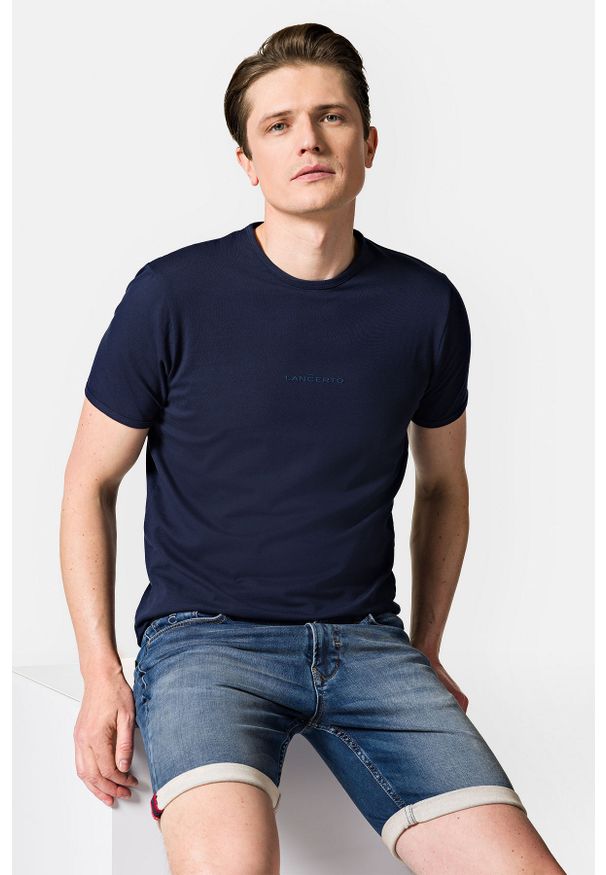 Lancerto - Koszulka Granatowa z Bawełną Steph. Kolor: niebieski. Materiał: bawełna, elastan