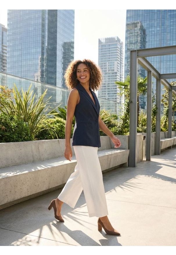 Sinsay - Spodnie wide leg z paskiem - kremowy. Kolor: kremowy