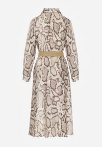 Born2be - Beżowa Sukienka Koszulowa z Wiskozą Zdobiona Paskiem i Wzorem w Węża Delane. Okazja: na co dzień. Kolor: beżowy. Materiał: wiskoza. Wzór: aplikacja. Typ sukienki: koszulowe. Styl: casual, elegancki #7