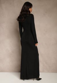 Renee - Czarna Taliowana Sukienka Koktajlowa Lonsgleeve z Elegancką Aplikacją Idirena. Typ kołnierza: dekolt kwadratowy. Kolor: czarny. Wzór: aplikacja. Typ sukienki: oversize. Styl: wizytowy, elegancki #4