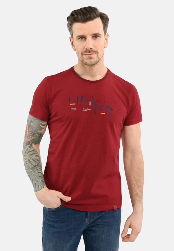 Volcano - Bawełniany t-shirt T-TED. Kolekcja: plus size. Kolor: czerwony. Materiał: bawełna. Długość rękawa: krótki rękaw. Długość: krótkie