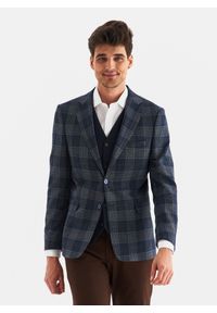 Pako Lorente - PAKO LORENTE – Granatowa casualowa marynarka męska w kratę. Okazja: na co dzień. Kolor: niebieski. Materiał: poliester, elastan, wiskoza. Styl: casual #4