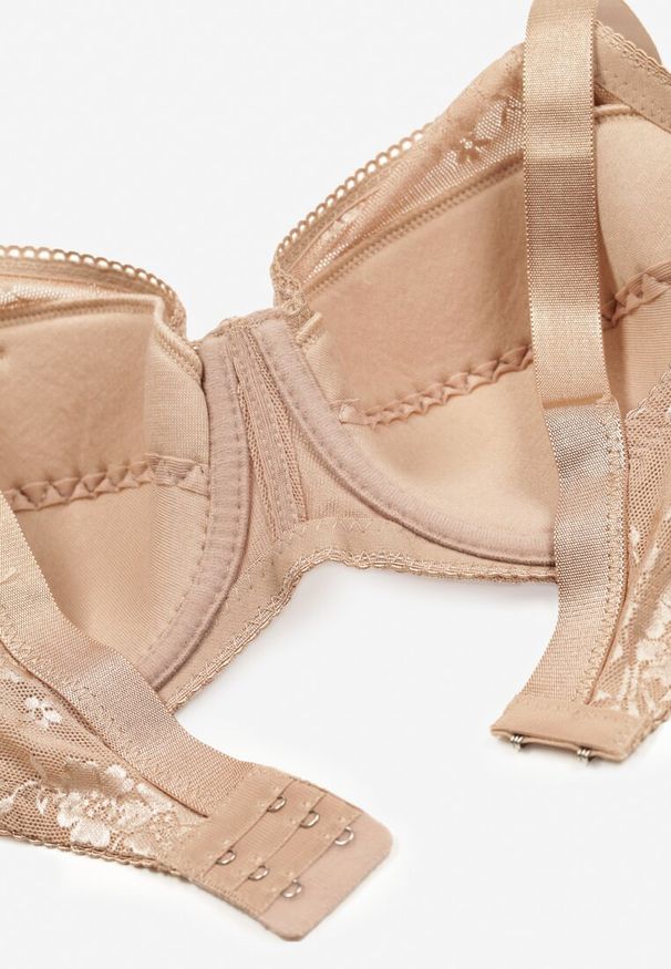 Renee - Ciemnobeżowy Full Cup Biustonosz z Koronką Vikonie. Kolor: beżowy. Materiał: koronka. Wzór: koronka