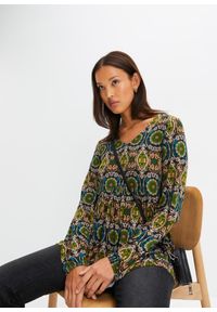 bonprix - Bluzka shirtowa. Typ kołnierza: dekolt w serek. Kolor: czarny. Wzór: nadruk. Sezon: jesień #1