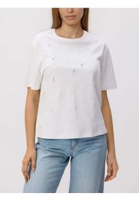 Reserved - T-shirt z imitacją pereł - biały. Kolor: biały. Materiał: dzianina, bawełna #1