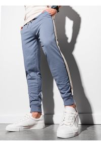 Ombre Clothing - Spodnie męskie dresowe joggery P951 - niebieskie - XXL. Kolor: niebieski. Materiał: dresówka #3