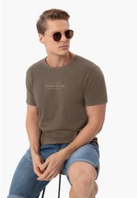 Volcano - T-shirt z bawełny T-QUARTZ. Okazja: na co dzień. Kolekcja: plus size. Kolor: brązowy. Materiał: bawełna. Długość rękawa: krótki rękaw. Długość: krótkie. Wzór: nadruk. Styl: casual, klasyczny #1