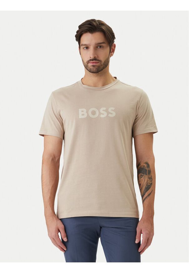 BOSS T-Shirt 50491706 Beżowy Regular Fit. Kolor: beżowy. Materiał: bawełna