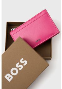 BOSS portfel skórzany 50471388 damski kolor różowy. Kolor: różowy. Materiał: skóra. Wzór: gładki #3