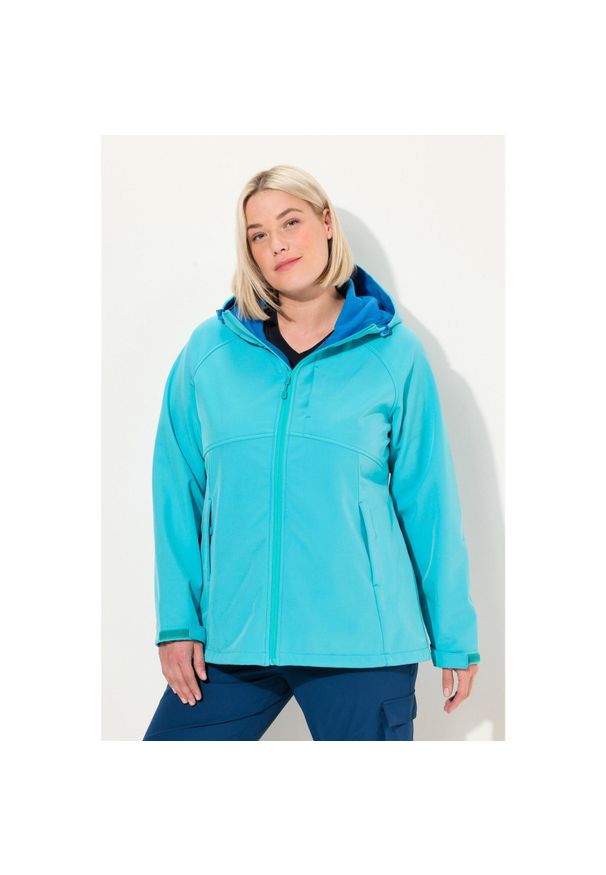 ULLA POPKEN - Damskie Kurtka softshell kaptur kieszenie na zamek regulowane zapięcie na rzep. Kolekcja: plus size. Kolor: niebieski. Materiał: poliester, materiał. Sport: turystyka piesza