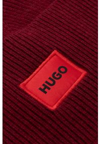 Hugo - HUGO czapka wełniana kolor bordowy z cienkiej dzianiny wełniana. Kolor: czerwony. Materiał: wełna, dzianina #2