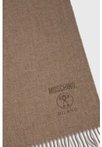 MOSCHINO - Moschino szal wełniany kolor beżowy gładki. Kolor: beżowy. Materiał: wełna. Wzór: gładki #2