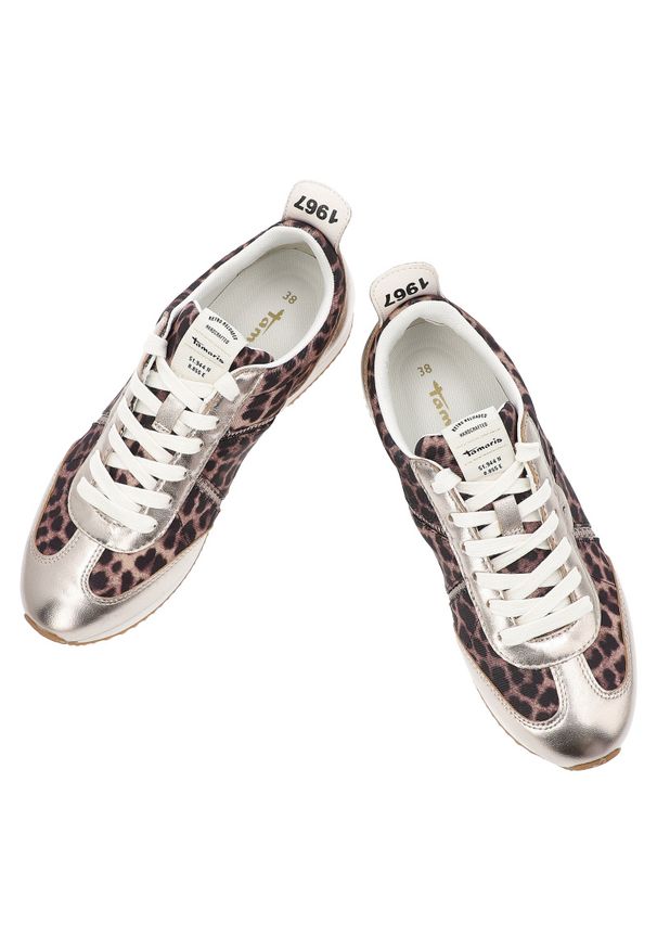 Brązowe Sneakersy Tamaris Modne Obuwie Damskie Leopard. Kolor: brązowy. Materiał: materiał. Wzór: motyw zwierzęcy. Styl: sportowy, elegancki