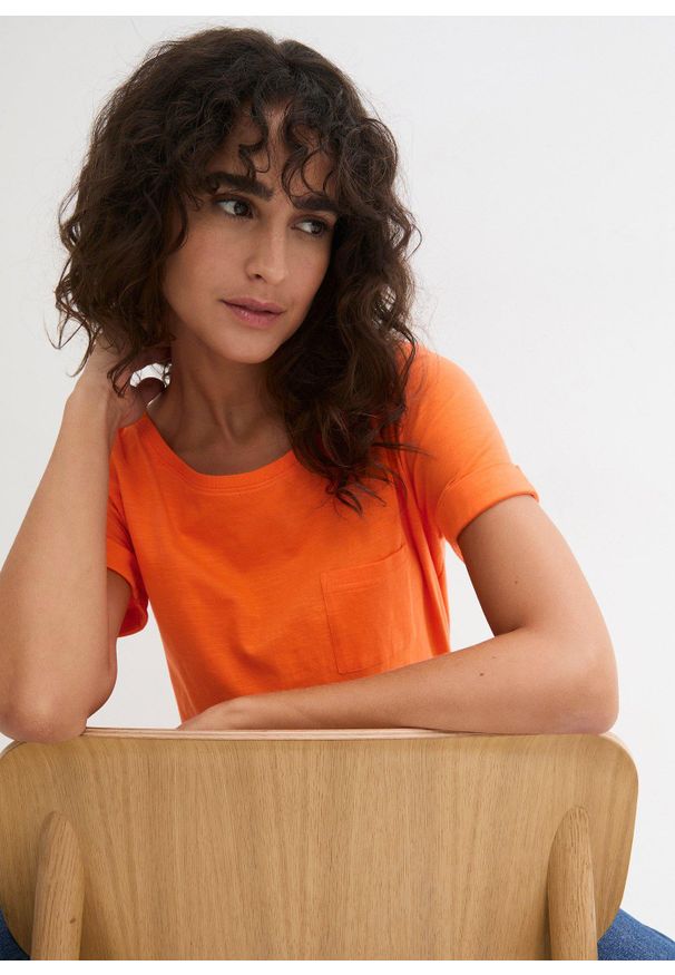 bonprix - T-shirt z czystej bawełny organicznej. Kolor: pomarańczowy. Materiał: bawełna