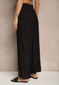 Renee - Czarne Spodnie High Waist o Szerokim Kroju z Wiązaniem Telisiela. Okazja: na co dzień. Stan: podwyższony. Kolor: czarny. Styl: klasyczny, elegancki, casual #4