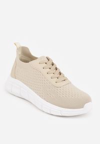 Born2be - Beżowe Minimalistyczne Buty Sportowe z Siateczki na Tłoczonej Podeszwie Zanera. Okazja: na co dzień, na spacer. Kolor: beżowy. Materiał: jeans. Szerokość cholewki: normalna. Sport: turystyka piesza, fitness, joga i pilates #7