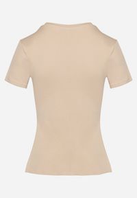 Born2be - Ciemnobeżowy Bawełniany T-shirt z Nadrukiem Asix. Kolor: beżowy. Materiał: bawełna. Wzór: nadruk. Styl: klasyczny #3